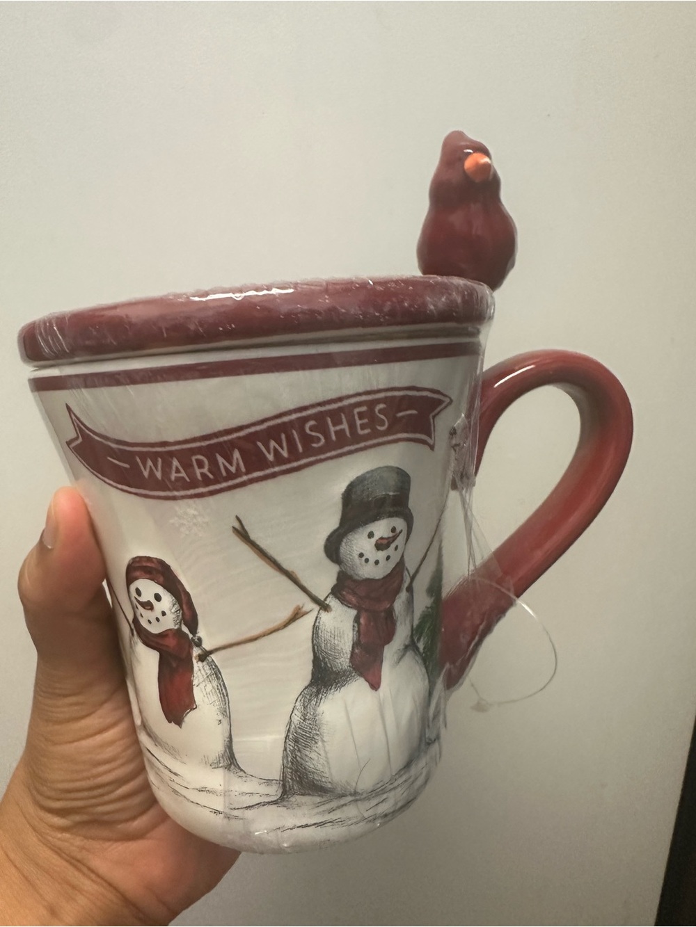 Warm Wishes Snowman Mug with Cardinal Lid